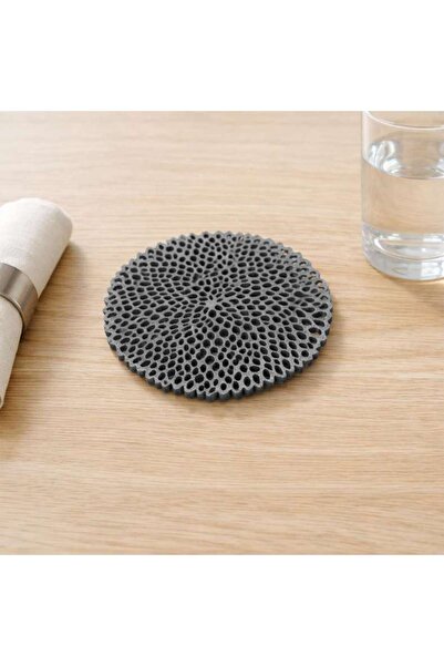 PAN HOME Mossra 4 Piece Lasercut Round Coaster Set 10x10cm-grey