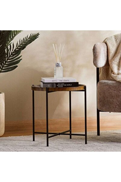 PAN HOME حامل ديكور معدني من هيلتون مع صينية 41x41x41 سم - بني