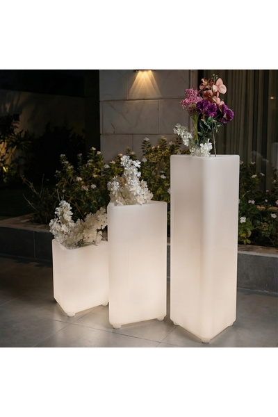 MYASEM STORE LED Triangular Planter Set 3 Piece Tall Floor Plant Pots Indoor ...