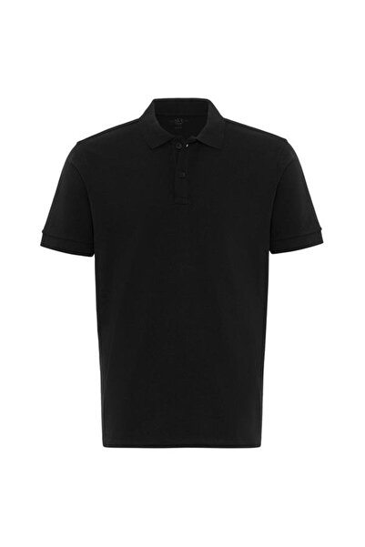 SÜVARİ Siyah Regular Armürlü Polo Yaka Tişört