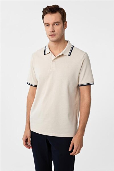 SÜVARİ Bej Regular Armürlü Polo Yaka Tişört