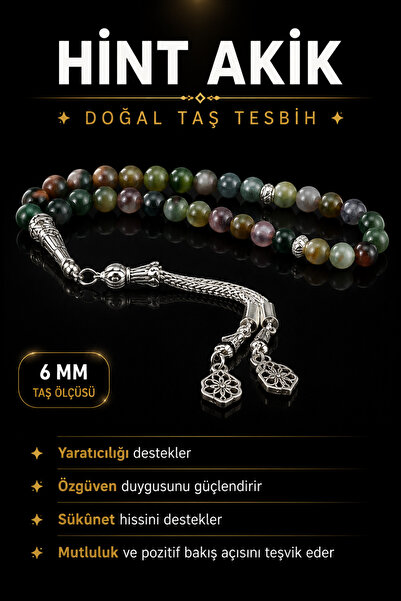 OSMANLI DEĞERLİ TAŞ Sertifikalı Hint Akik Doğaltaş Tesbih 6 mm T207
