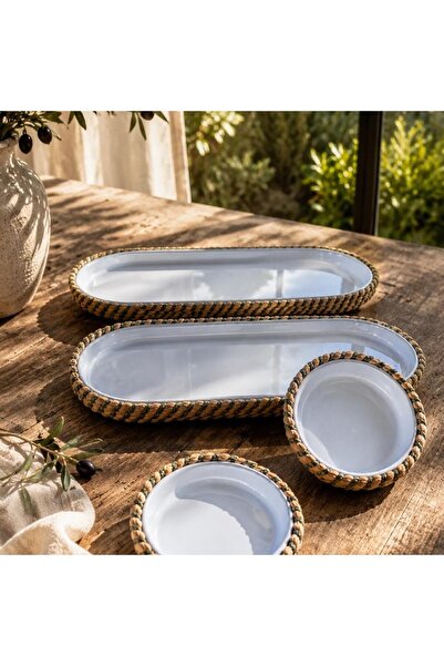 Home Inn Home Textile Servis Seti 4’lü Melamin Hasır Görünümlü – Yeşil – Sunum