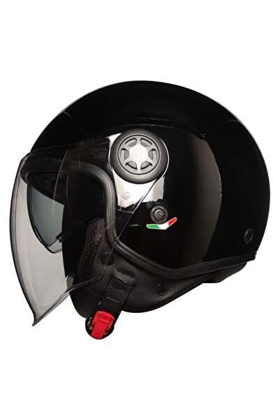 MOTOANL Motosiklet Yarım Kask Camlı Ce Onaylı Güneş Vizörlü Motor Kaskı Black
