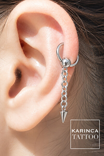 Karınca Piercing Zincir Sallantılı Halka Spike Helix Piercing Lobe Kulak Küpe...