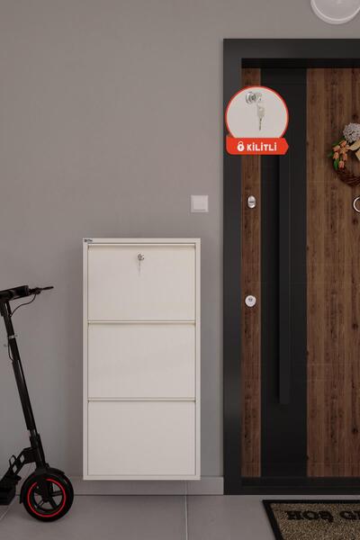 Ceha Kilitli 3'lü Metal Ayakkabılık - Bej Krem