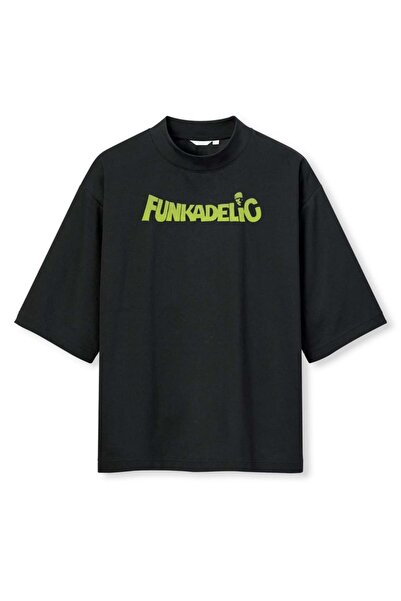 buzagi tasarım ürünleri Funkadelic Digital Print Oversize Black Unisex T-Shirt