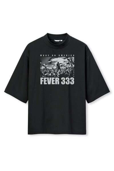 buzagi tasarım ürünleri Fever 333 Digital Print Oversize Black Unisex T-Shirt