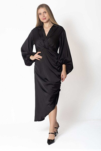 mica Solid Color Long Sleeve Loose Midi Dress for Women