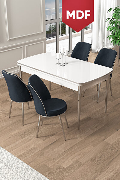 Canisa Pale Serisi 80x132 MDF Açılabilir Beyaz Mutfak Masa Takımı 4 Antrasit ...