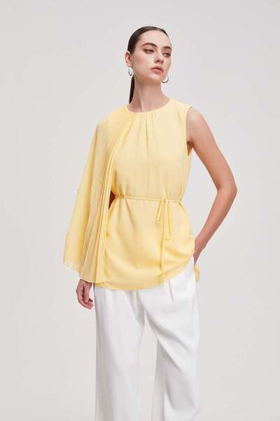 Nichii Plain Blouse with Flutter Sleeves, Tie Detail