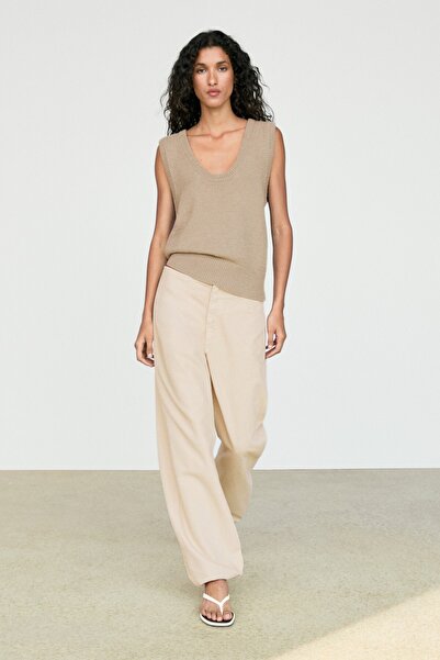 Massimo Dutti Pamuklu ribana triko süveter