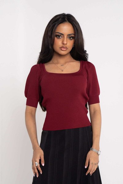 Nichii Solid Square Neck Top with Puff Sleeves