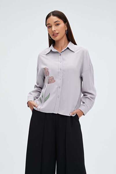 mica Floral-Embellished Button-Up Long Sleeve Shirt