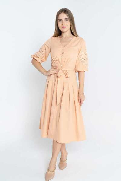 mica Midi Dress with Front Buttons 3/4 Sleeves