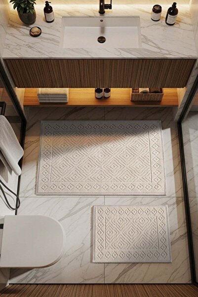 Cotto Home Sakura Sk008a Doğal Pamuk 2'li Banyo Paspas Seti 60x100 60x50cm Ka...