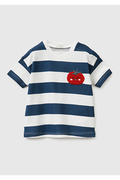 United Colors of Benetton Μπλουζάκι Baby Navy Blue-Cream με σχέδιο ντομάτας κ...