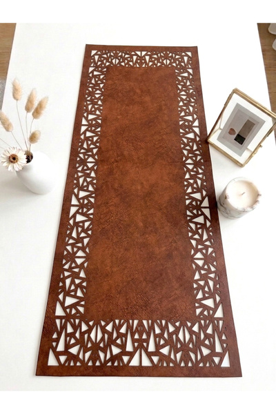 Ergüven Home Red Brown Geometric Triangle Pattern Suede Fabric Runner 40X100 ...
