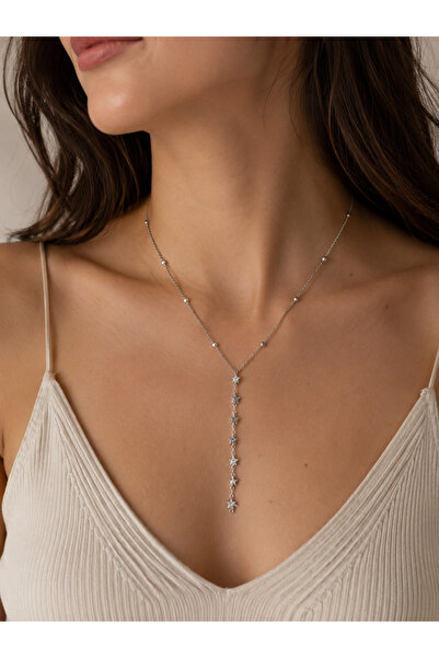 GN ACCESSORY Silver Color Ball Chain Star Steel Y Necklace