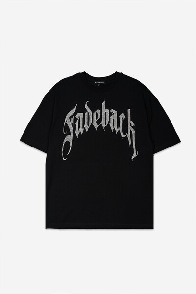 Fadeback Tricou oversize pentru bărbați cu strasuri și pietre argintii