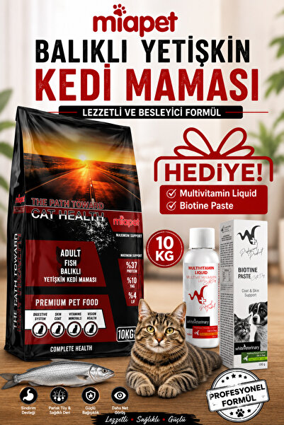 Miapet Balıklı Yetişkin Kedi Maması Multivitamin Liquid 100 ml Hediyeli 10 Kg