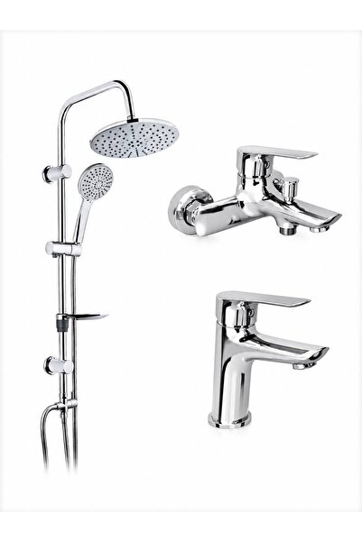 KALE Tandem Banyo Lavabo Bataryası ve Tema 53230 Rain Tondo Tepe Duş Seti Kro...