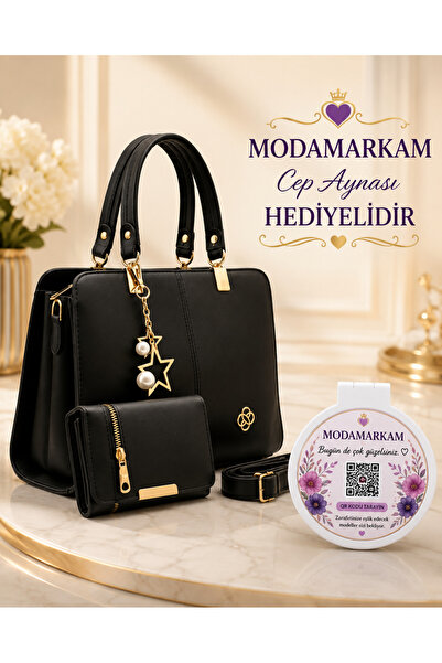 MODAMARKM 2'Lİ SET BEŞ BÖLMELİ OMUZ VE KOL ÇANTASI UZUN ASKILI ÇANTA VE CÜZDAN SETİ