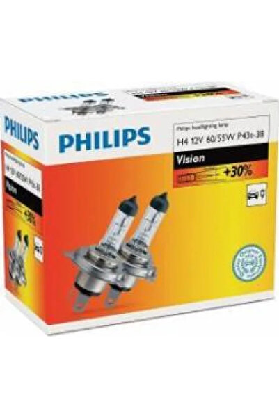 Philips Set de 2 becuri halogene pentru faruri auto Vision +30% H4 60/55W 12V...