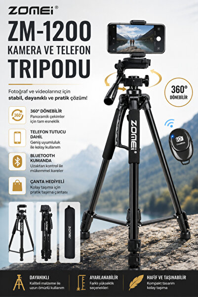 zomei Zm-1200 Kamera Ve Telefon Triopdu-360° Dönebilen Telefon Tutucu Ve Çant...