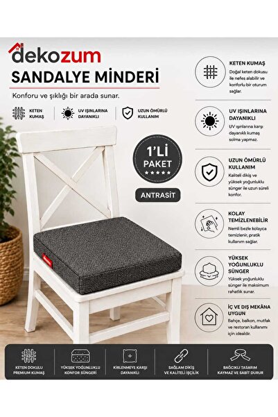 DEKOZUM COMFORT PLUS Sandalye Koltuk Minderi 40x40 Bağcıklı Fermuarlı Yıkanab...