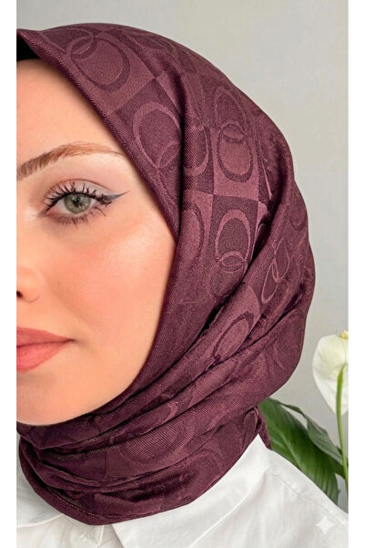 Tierra BELDİA Tesettür Kadın◆Halka Desen◆Dama Desen◆%100 Pamuk Naia Şal◆Mürdüm