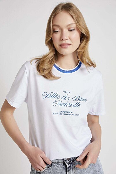 Arma Life ARMALIFE 26630 YAKASI ÖRGÜ DETAYLI BASKILI KADIN T-SHIRT