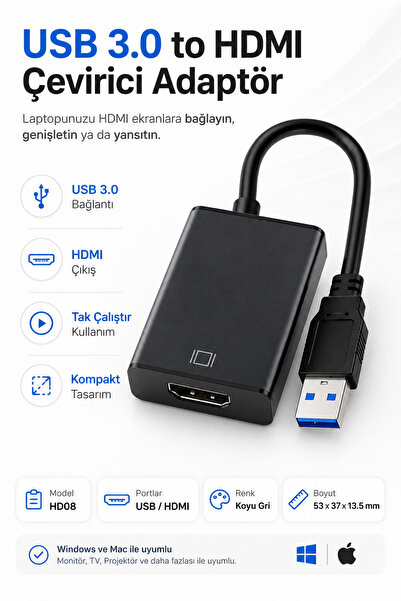 Anunnaki USB 3.0 to HDMI Çevirici Dönüştürücü Kablo Adaptör Görüntü Aktarıcı ...