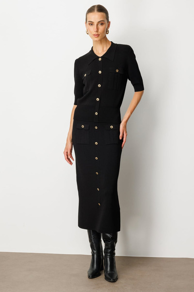Generic Brand Fusta midi din tricot cu nasturi ornamentale
