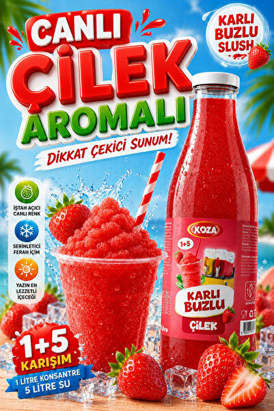 Koza Premium Selection Ice Slush Çilek Aromalı Buzlaş Karlama Karlı Buzlu Kon...