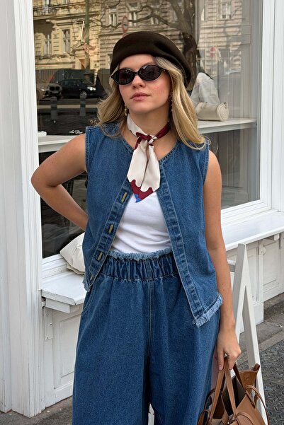 İKİKIZ Kadın Lacivert Denim Yelek