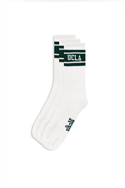 UCLA CALZADA 3'LÜ Beyaz-Yeşil Uzun Jakarlı Pamuk Standard Fit Unisex Çorap