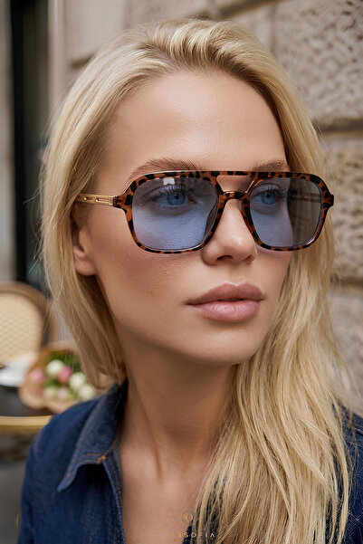Eyesofia Swanky Unisex Leopar Çerçeveli Mavi Ultra Hafif Uv400 Filtreli Güneş...