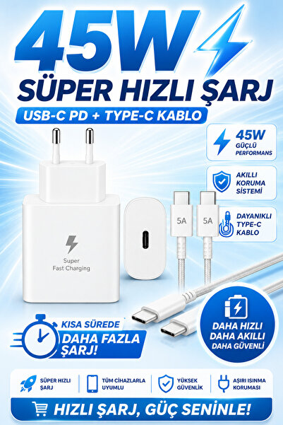 Exonix 45W (Watt) Samsung Uyumlu Süper Hızlı Şarj Uyumlu Başlık | Type-C To T...