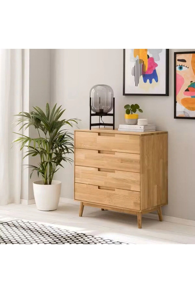 WoodenDecoration01 Ahşap 4 Çekmeceli Modern Şifonyer