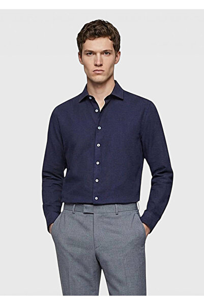Ramsey Light Navy Blue Plain Casual Fit Long Woven Casual 100% Cotton Shirt