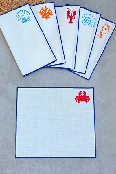 Mora Tekstil 6-Person Marine-Themed Embroidered American Service Set – Marine...