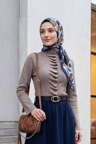 Modamorfo Buttoned Stand Collar Knitwear Cardigan with Ruffles on the Front -...