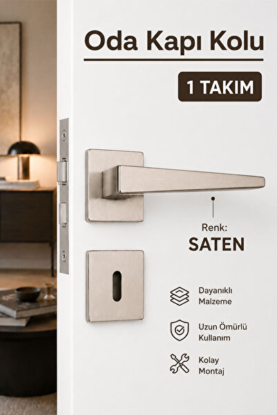 Badem10 PENTA Saten Kare Rozetli İç Oda Kapı Kolu Şık Tasarım Modern İç Kapı ...