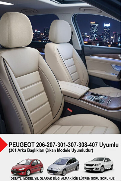 GM-DESIGN Jet Bej Deri Oto Koltuk Kılıfı-(PEUGEOT 206-207-208-306-307-407- Uy...
