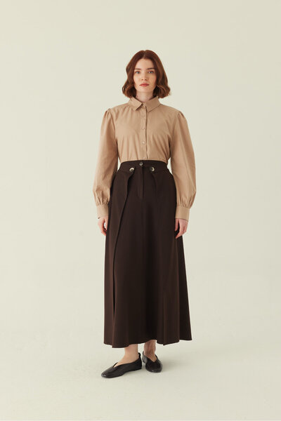ZÜLAYS Buttoned Poly Viscose Skirt Bitter Brown