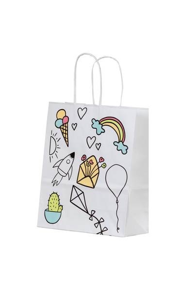 OEM Pungă de hârtie cu mâner răsucit 26 x 12 x 35 CM ALBĂ COPII PAPIROTI