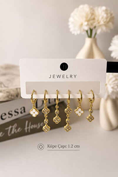 GONESSA Xuping Yonca Tasarımlı 6lı Gold Küpe
