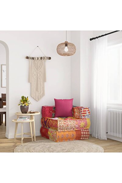 Concept Fotoliu puf modular cu pernă, model petice, material textil