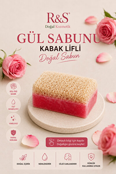 R&S Doğal Kozmetik Kabak Lifli Gül Sabunu - El Yapımı Peeling Etkili Cilt Tem...